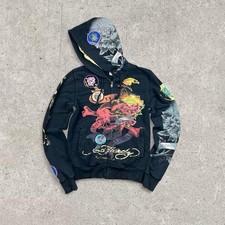 Womens Ed Hardy zip-up hoodie by Christian Audigier features tattoo-style
