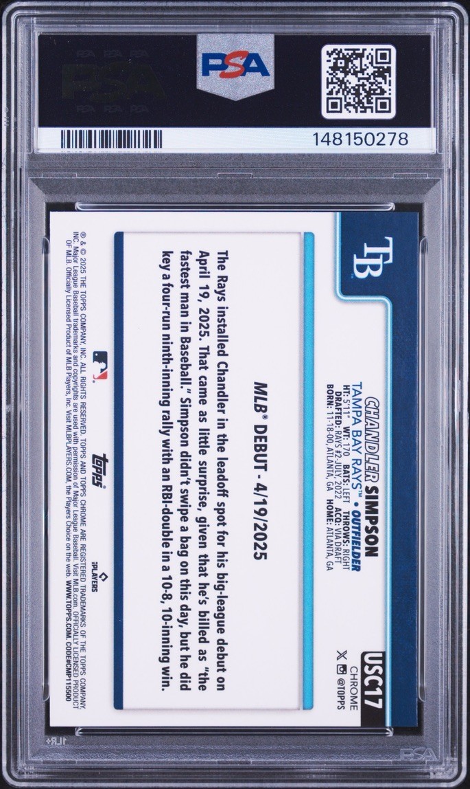 2025 Topps Chrome Update Chandler Simpson Prism Refractor Rookie RC  PSA 10 view 2