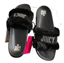 Juicy Couture Women Black Slipper Size 11 M Rhinestone Logo      NWT