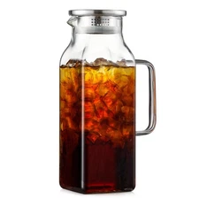 2 Quart (2 Liter 68 oz) Square Glass Pitcher with Lid and Spout, Water Pitche...