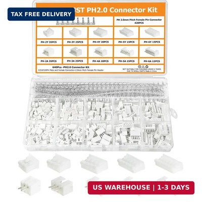 640PCS JST PH 2.0mm Connector Kit PH2.0mm Adapter Cable Terminal Connectors Set
