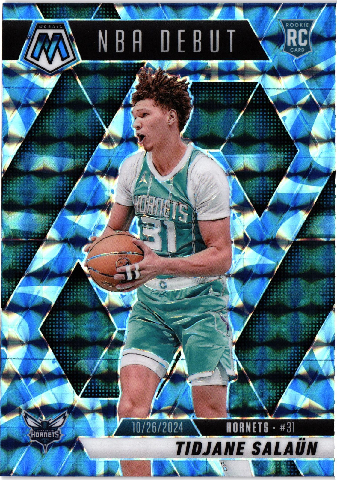 2024-25 Panini Mosaic #268 Tidjane Salaun Reactive Blue Mosaic Charlotte Hornets