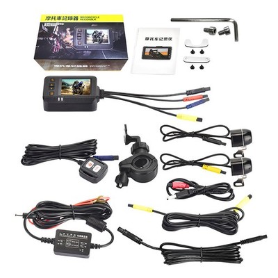 1080P Dual Motorcycle Camera System - 2'' Monitor, Remote Control, 2 Round Lenses
