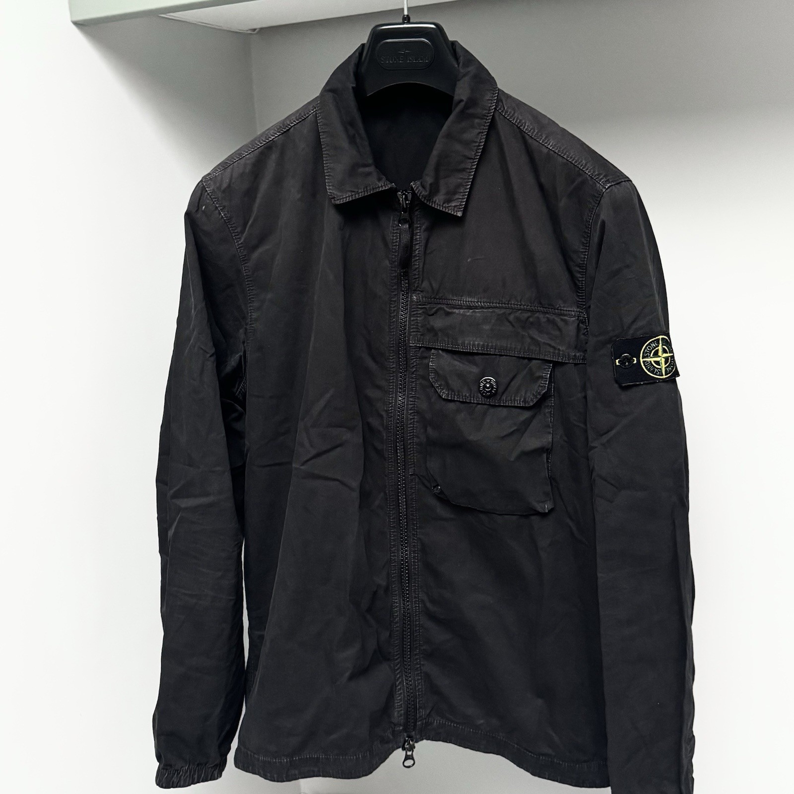 Stone Island Overshirt Jacket Men Medium Black Full Zip Badge ptp21.5" RRP £420