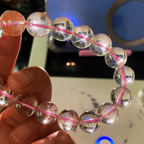 11mm Natural Starlight Pink Rose Crystal Beads Bracelet - Picture 3 of 8