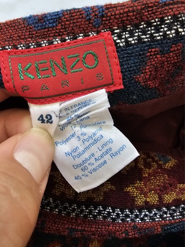 Kenzo Paris Unique Wool Pencil Floral Striped Skirt Burgundy Multi FR 42 UK 12 - Picture 5 of 6