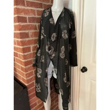 Forever 21 Black Floral Sheer Duster Kimono Cardigan Boho Whimsigoth