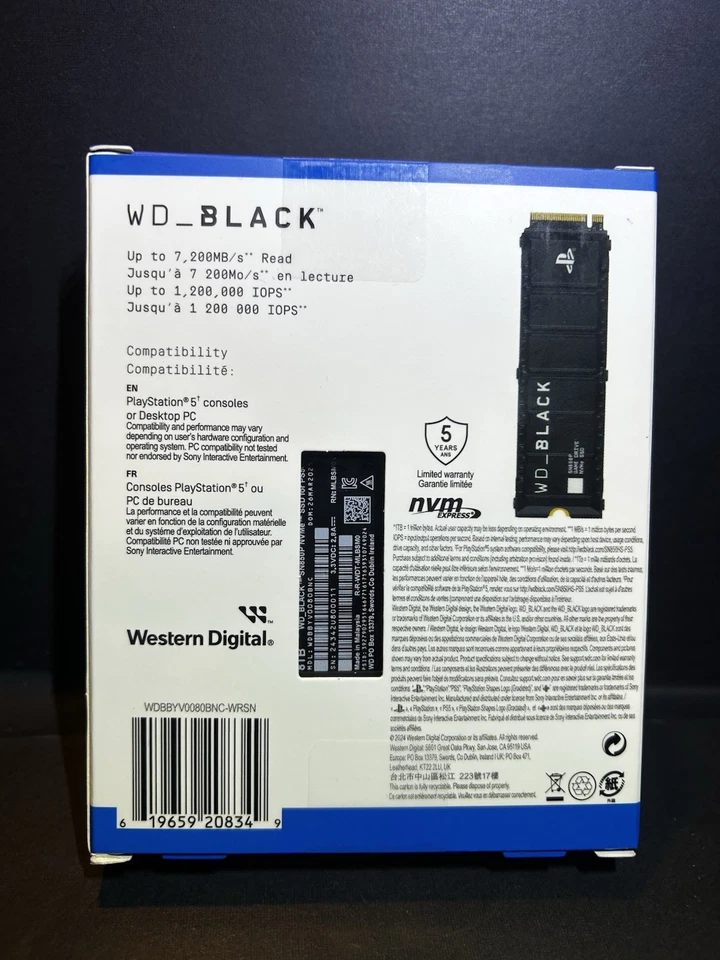 WD BLACK 8TB SN850P NVMe PCIE4.0 M.2 2280 SSD with heatsink WDBBYV0080BNC New - Image 2 of 3