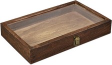 MOOCA Natural Wood Glass Top Jewelry Display Case Accessories Storage Box with 