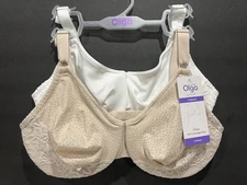 2-Pc OLGA Luxury Lift Full Coverage Underwire Bras White/Beige/Dots Sz 38DD NWT