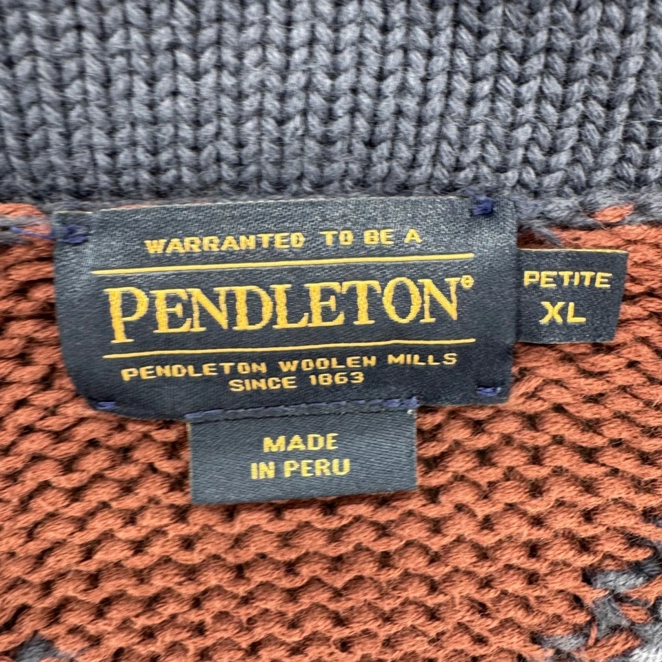 Pendleton Petite XL Cardigan Sweater Aztec Southwestern Navy Blue Cotton - Image 3 of 4