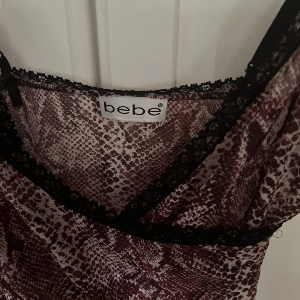 Orig$78 1 price for2 Bebe burgundy purple snake skin print lace camisole SZ 2 - Image 3 of 4