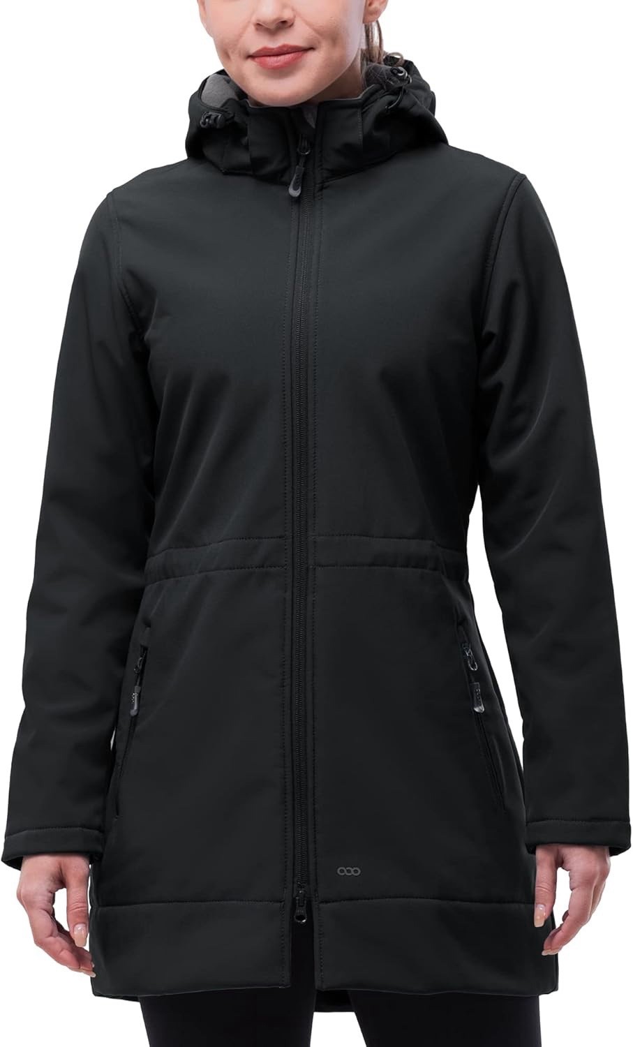 Women's Waterproof Softshell Long Rain Jacket with Hood Fleece Lined Windproof