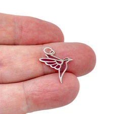 Boma Pink Resin Hummingbird Charm Pendant | Vintage Sterling Silver 925 