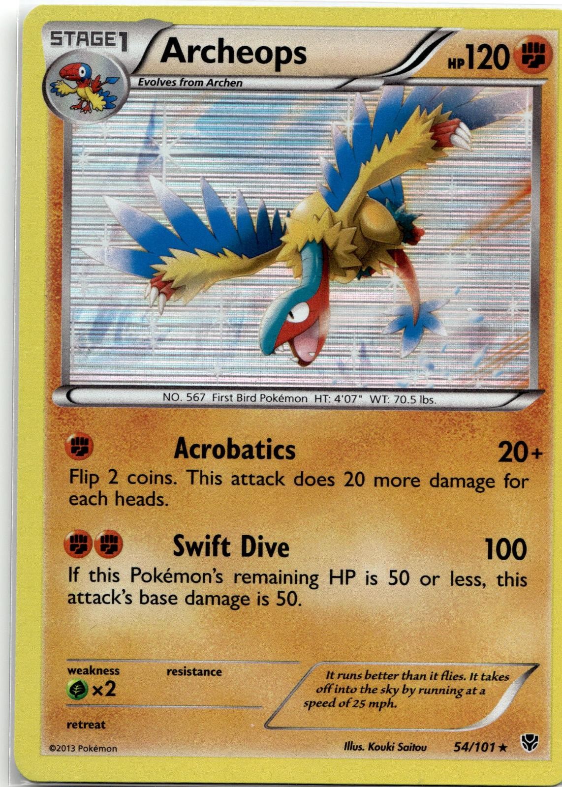 Archeops 54/101 Holo R  Plasma Blast Pokemon 2013 EN LP