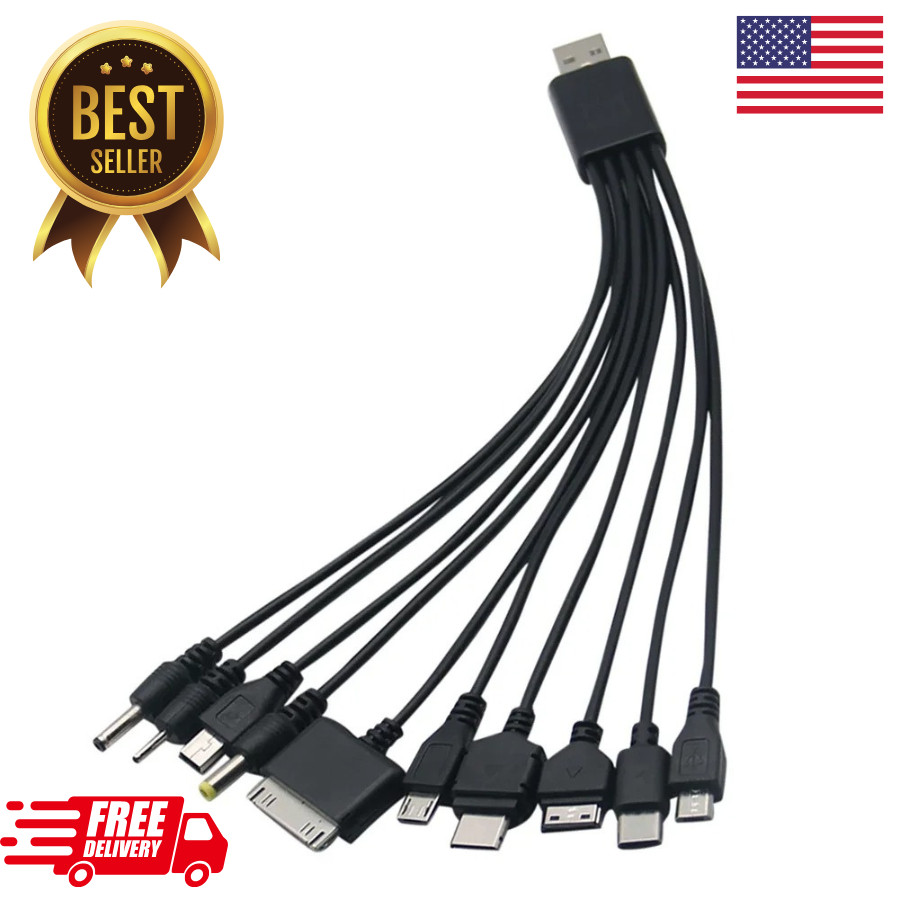10-in-1 Micro USB Multi Charger Cable Fast Charging Cord For