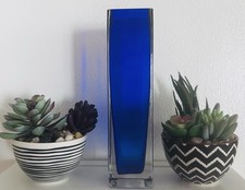 Cobalt Blue Cased Glass Vase Modern Art Glass 7.5  Decor