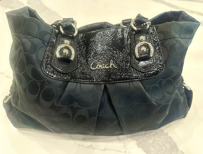 Coach Black Signature Jacquard Satchel Top Handle Shoulder Bag Detachable Strap