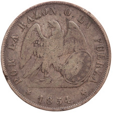 1854 CHILE ONE 1 PESO SILVER COIN