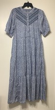 Madewell Embroidered Puff-Sleeve Midi Dress Blue Cottage Garden Size Small