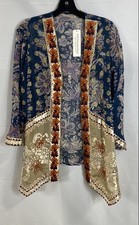 Soft Surroundings NWT Moonlight Garden Topper Navy Embroidered Kimono Size XS
