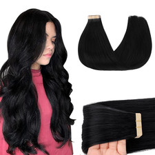 GOO GOO Tape in Hair Extensions Human Hair, 1 Jet black, 20inch 50g 20pcs, Skin