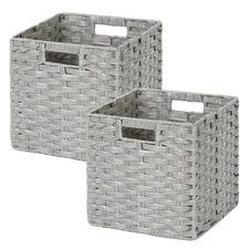 Wicker Storage Cubes for Organizing 11x11x11 Inch Woven Storage Basket with L...