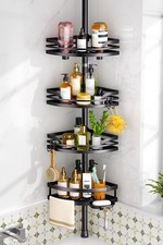 Shower Caddy Tension Pole: Rustproof Bathroom Corner Shelf for Renters, 47-12...
