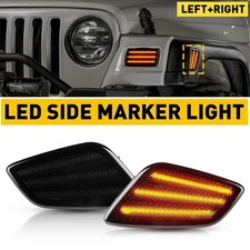 For 97-06 Jeep Wrangler Full Amber LED Smoked Front Fender Side Marker Lights