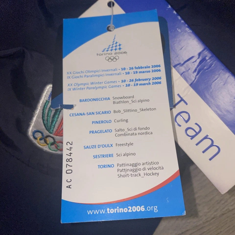 全新带标签 Italia Team Torino Olympics 5 面板帽子亚瑟士蓝色意大利帽可调节 — 第 4/4 张图片