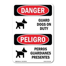 Guard Dogs On Duty Bilingual ANSI Danger Sign Metal Plastic Decal