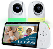 PRO Full HD 5.5" Split Screen Baby Monitor with 2 Cameras, 6-Color Night Light,