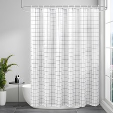 Black White Geometric Check Fabric Shower Curtain Extra Long Set 72x75 Inch