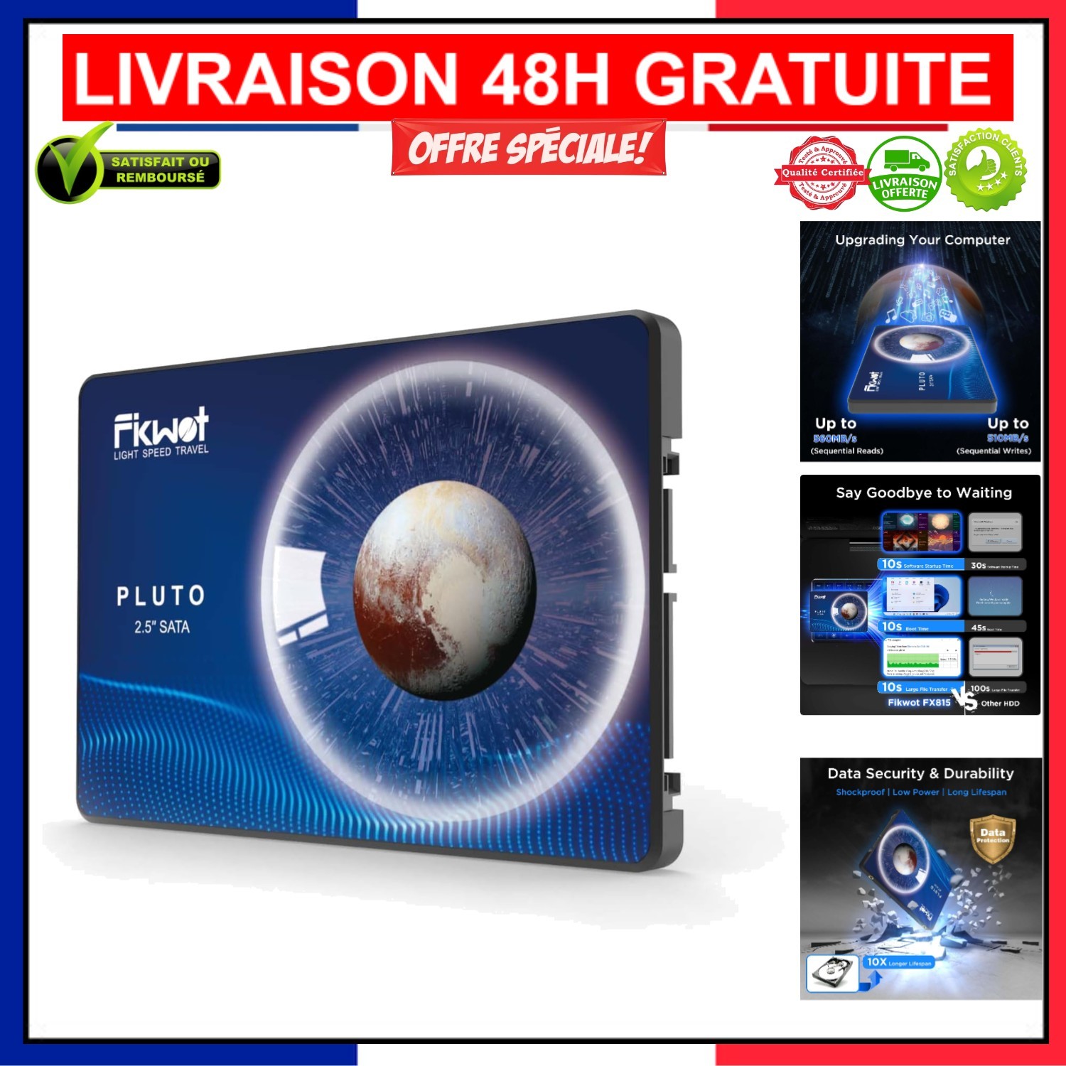 SSD Fikwot FX815 256 Go SATA III disque interne antichoc noir