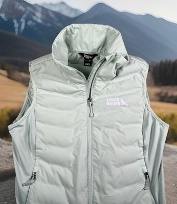 Eddie Bauer MotionLoft Hybrid Down Vest Women PM EB 650 Light Pine Full Zip-EUC