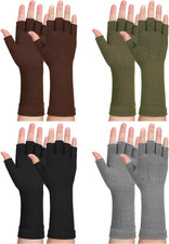 4 Pairs Winter Fingerless Gloves for Men Women Knit Long Cuff Stretchy Typing Wa