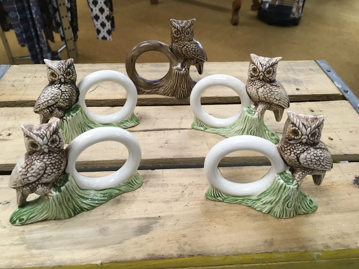 Ceramic owl napkin rings 4 plus one eBay