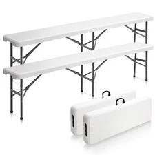 VINGLI 2 Packs 6 Feet Portable  Plastic Folding Bench for Garden Soccer,White