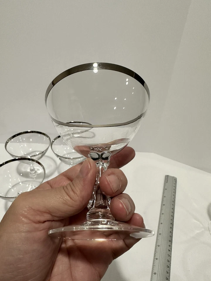 Cuatro copas de Sherbet champán anillo de boda Fostoria borde de platino Foto 2 de 4