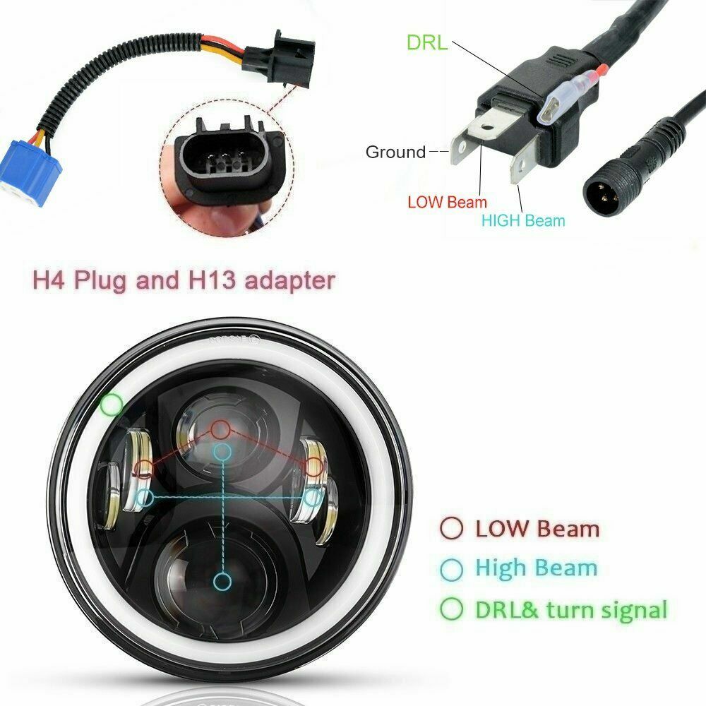 LED Headlight For Wrangler, AAIWA 7 Inch Round LED