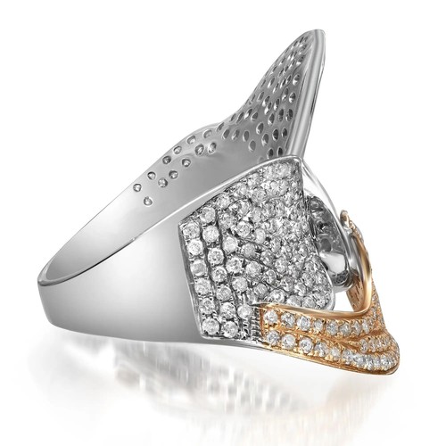 2.16Cttw Pave Set Round Diamond Two Tone Cocktail Ring 14K White Gold Size 7.5 - Picture 3 of 6
