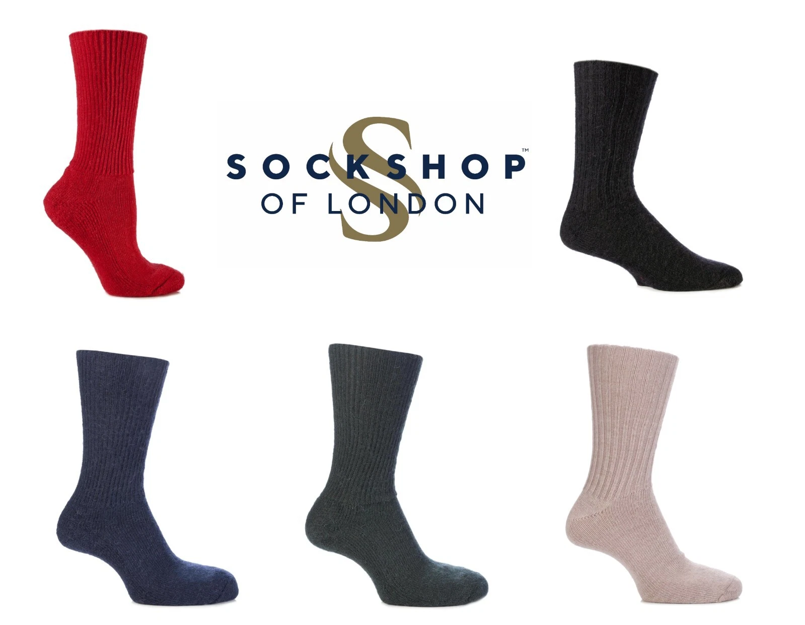 Mohair Ribbed Socks with Cushioning in Various Colours SOCKSHOP of London 1 Pair