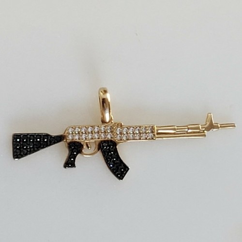 Solid 14k yellow Gold AK-47 Gun Pendant 