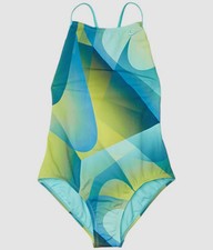  42 Nike Girl's Green Spectrum Modern Back One-Piece Swimsuit Swimwear Size M