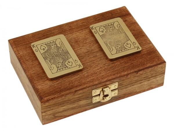 Spielkartenbox Mit Kartenspiel Ca. 15 X 11 X 4,5 Cm Mango-Holz Messing-image