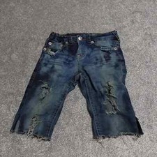 True Religion Cut Off Bermuda Shorts Boy's Size 6 Blue Denim Slim Distressed