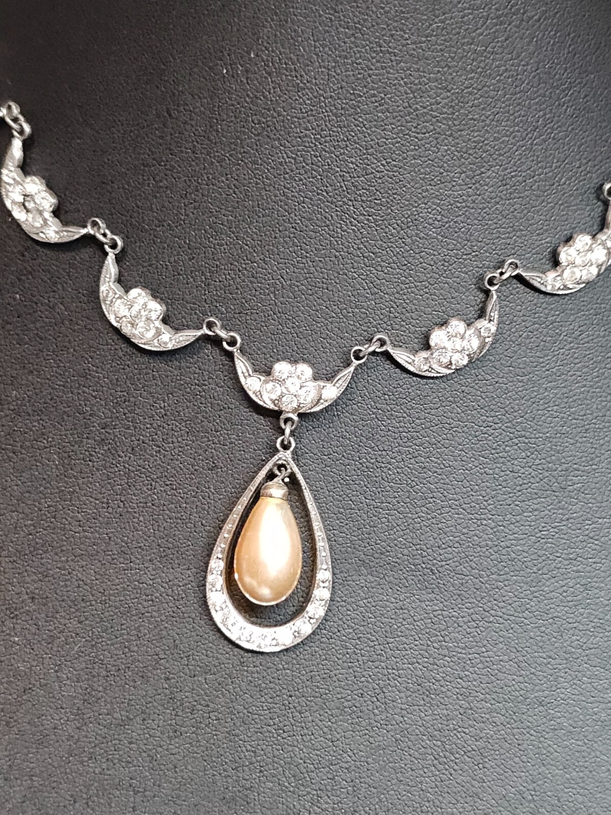 Exceptional Sterling Silver Deco Paste Pearl Drop… - image 3