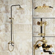 Black Gold Bathroom Rainfall Shower Head Swivel Tub Mixer Faucet Hand Spray Set
