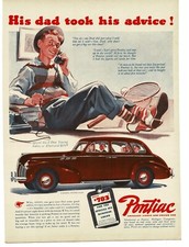 1940 Pontiac Special Six Red 4-door Touring Sedan Boy On Phone art Vintage Ad