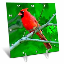 3dRose LLC Red Cardinal 6 by 6-Inch Desk Clock 6x6 Desk Clock
